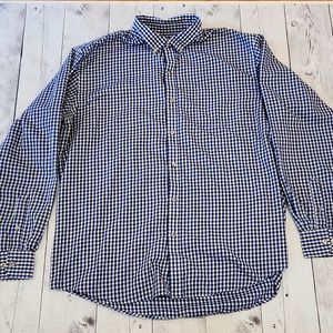 Van Heusen Men's XL 17-17.5 blue white and black Plaid collared dress shirt